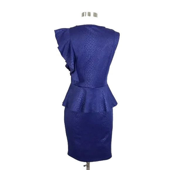 NWT Women Size Medium Samuel Dong Asymmetric Ruffle Snakeskin Print Sheath Dress - Picture 4 of 6